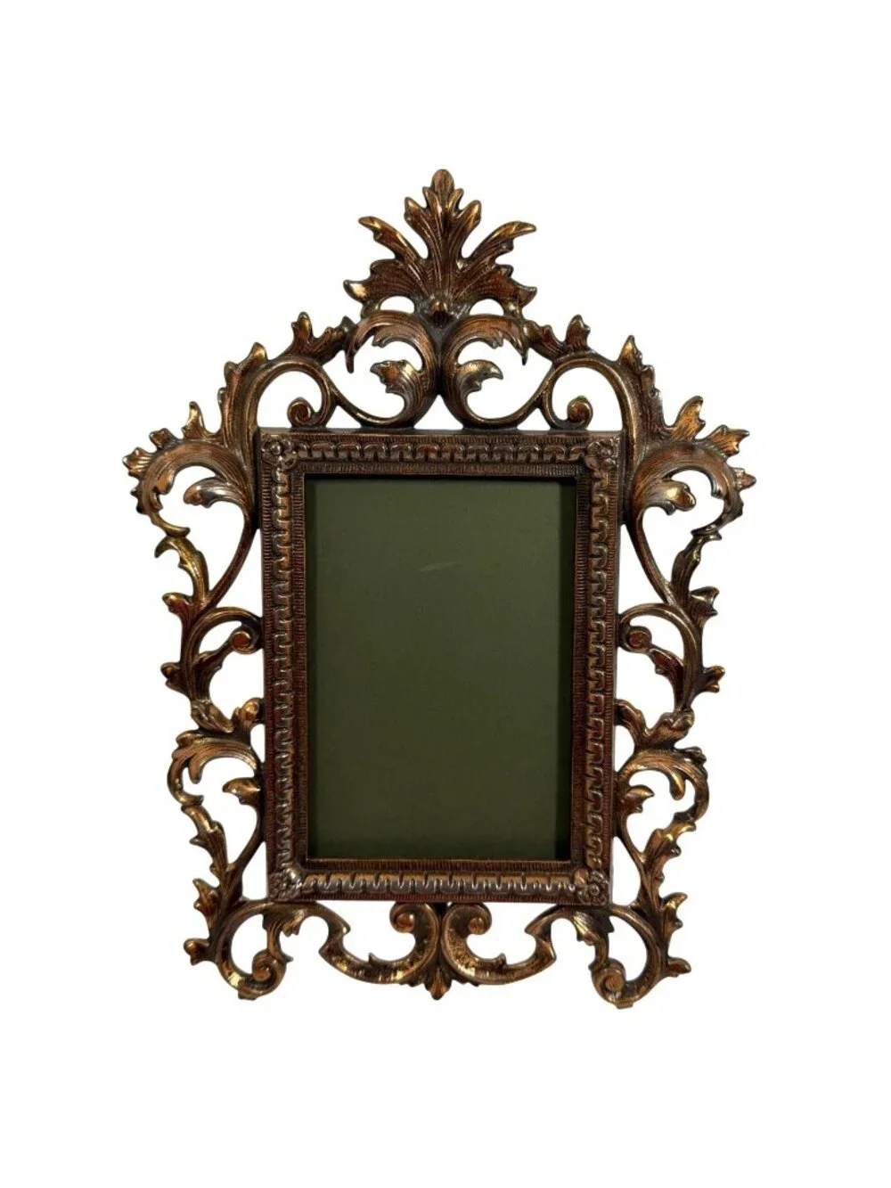 VTG Rococo Ornate Copper Tone Cast Metal Picture Frame Easel Back 4x6 Stamped
